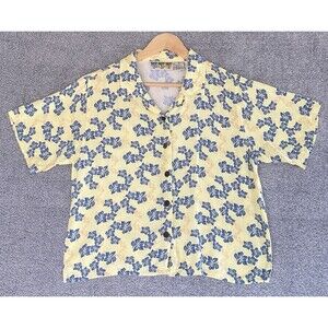 Vtg Palm Grove Women's Hawaiian Button Up Shirt Cropped Floral Summer Sz XL